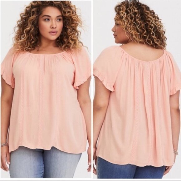 Torrid Coral Peach Ruffle Gauze Blouse Top 0X - Picture 1 of 8